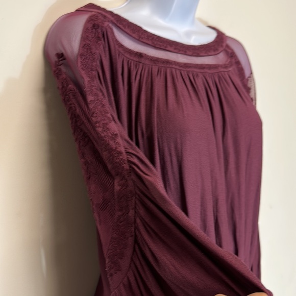 Free People maroon Long‎ Sleeve Purple Embroidered & Mesh Top Size XS - Picture 6 of 15